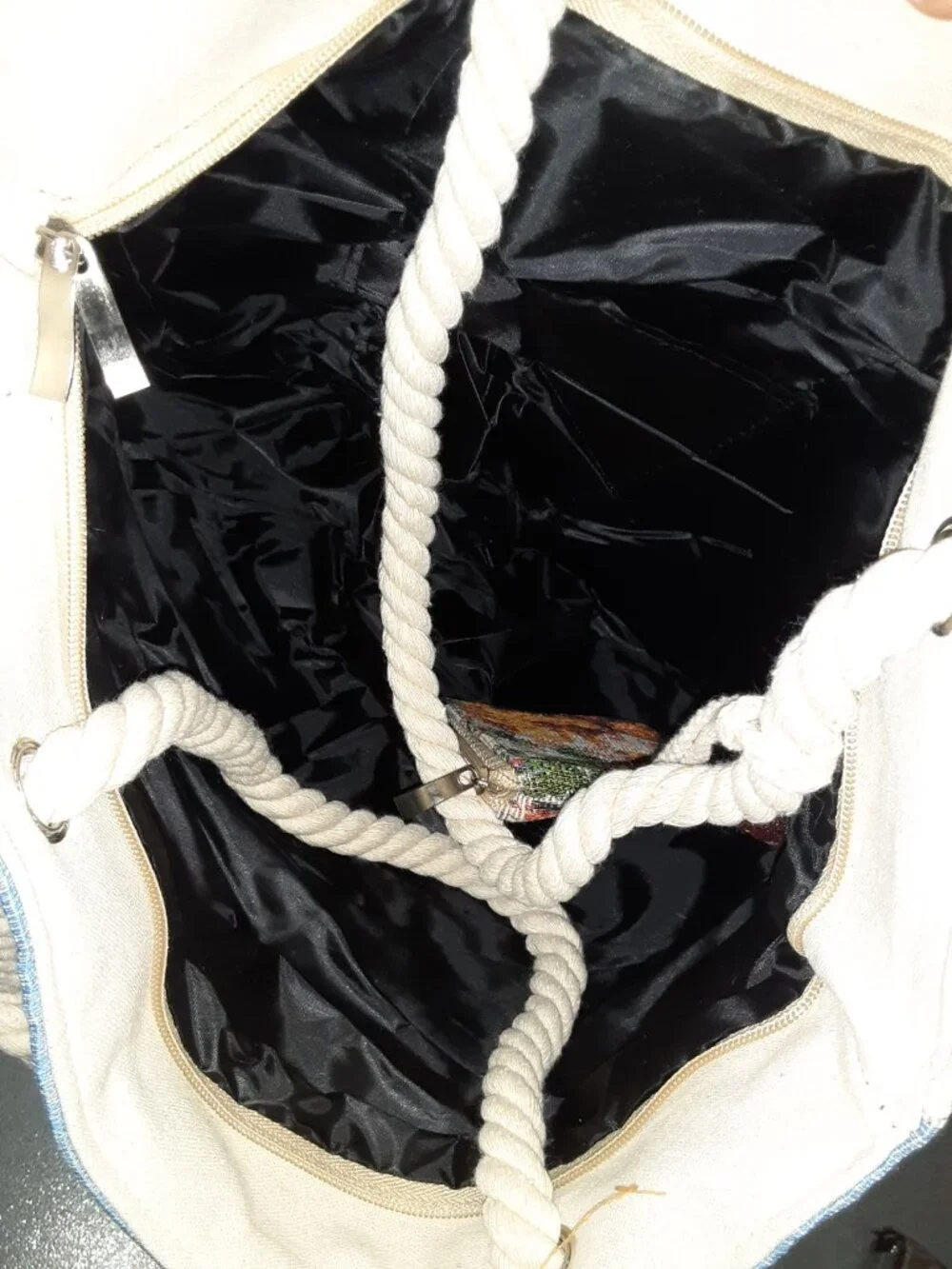 Handmade Embroidered Bag - Jerusalem Crossbody With Camel and thick rope handles